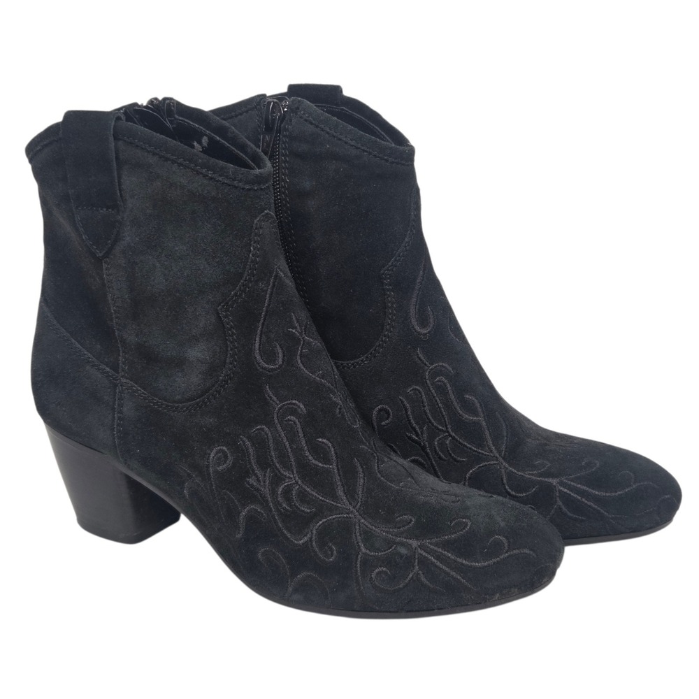 Sesto Meucci Farrel Embroidered Bootie Womens 8.5 Black Suede Embroidered
